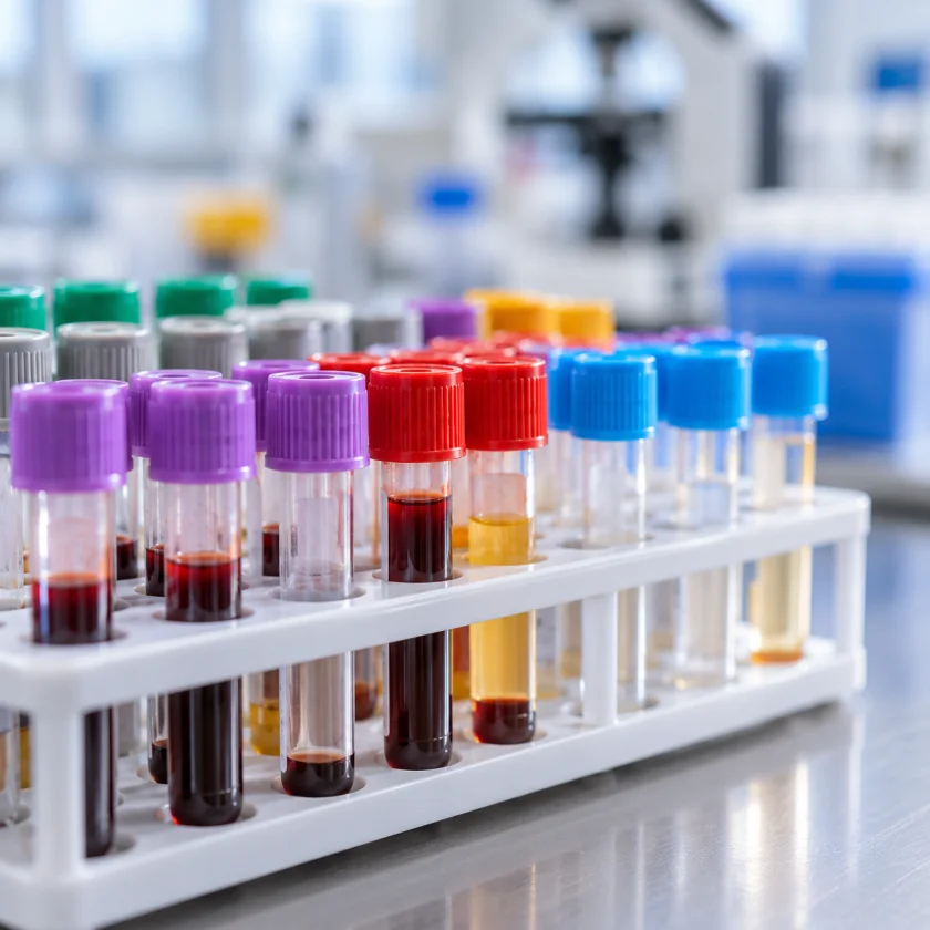 Rack of blood-sample vials