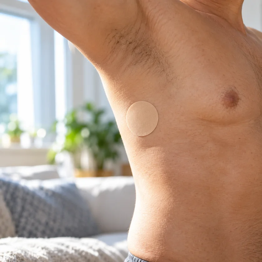 Patch on the side of the rib cage below the armpit