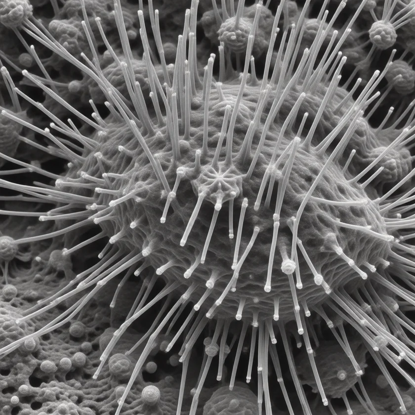 Tobacco mosaic virus particles under an electron microscope