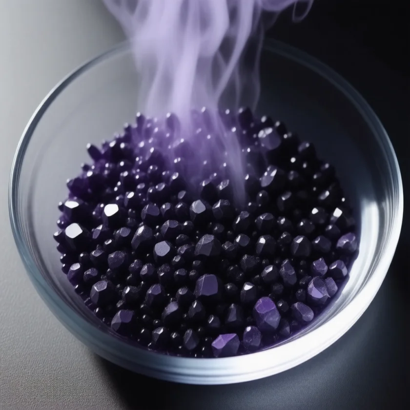 Iodine crystals; McCarrison studied goitre in mountain valleys