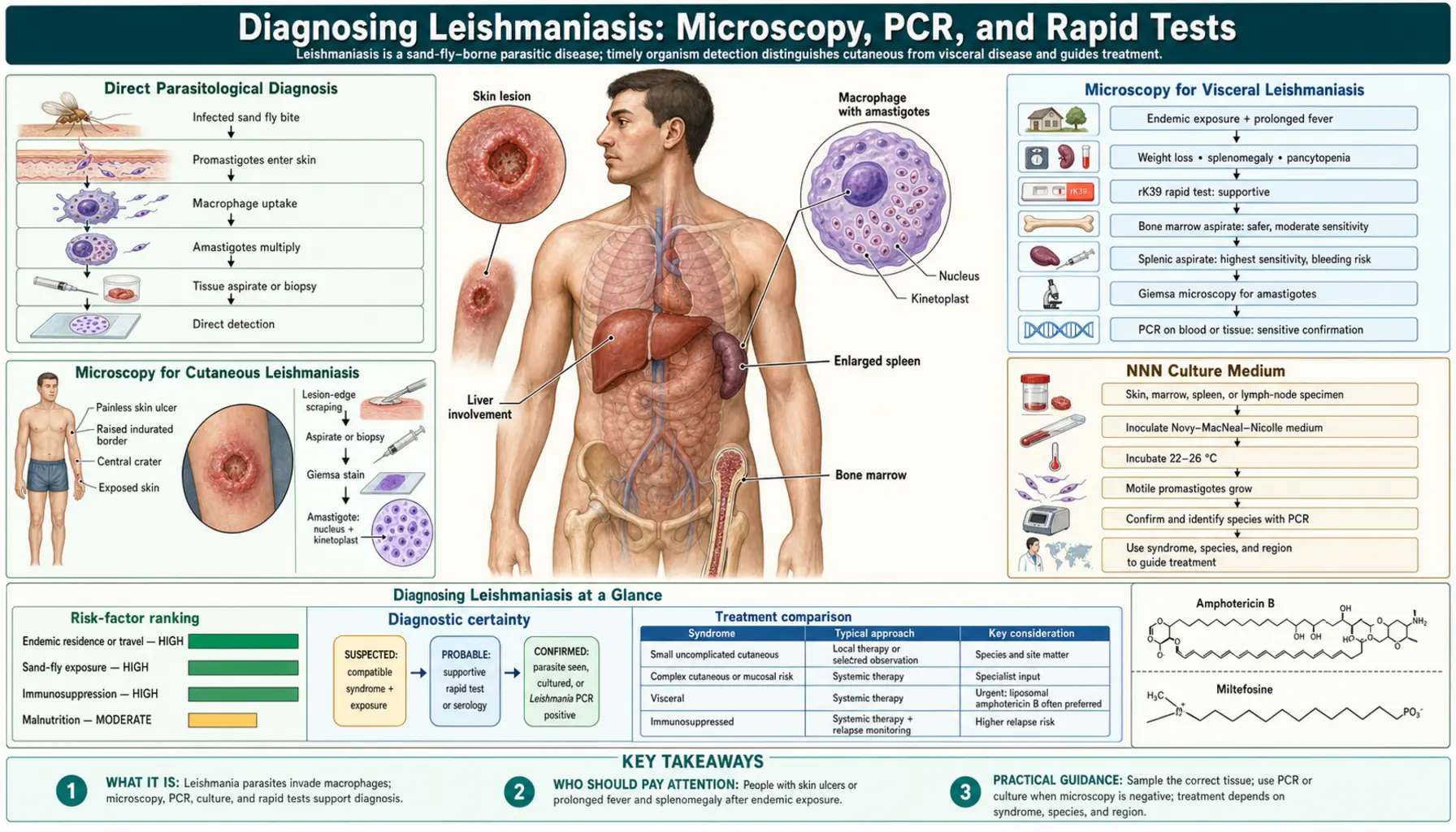 Diagnosis Microscopy and polymerase chain reaction — scientific infographic poster