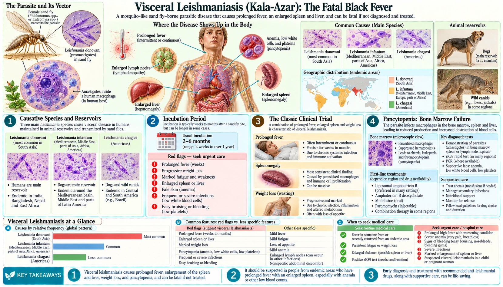 Visceral Leishmaniasis Kala Azar — scientific infographic poster