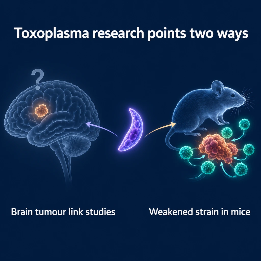 Infographic: Toxoplasma research splits into brain tumour link studies and weakened-strain mouse studies