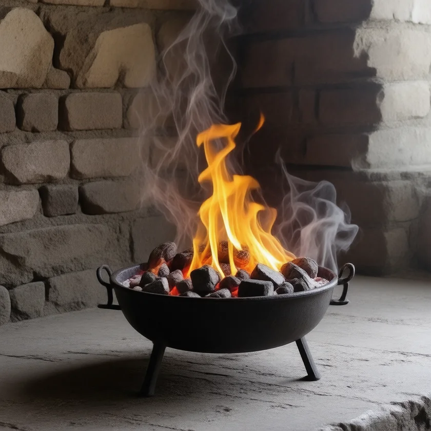 A charcoal fire, a source of carbon monoxide