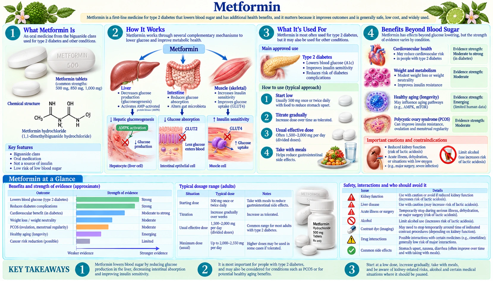 Metformin — scientific infographic poster