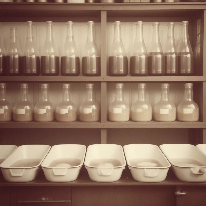Flasks and bedpans used to grow the mould in Oxford