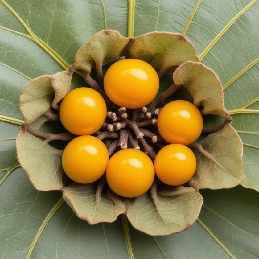 Mandrake fruit among its rosette of leaves