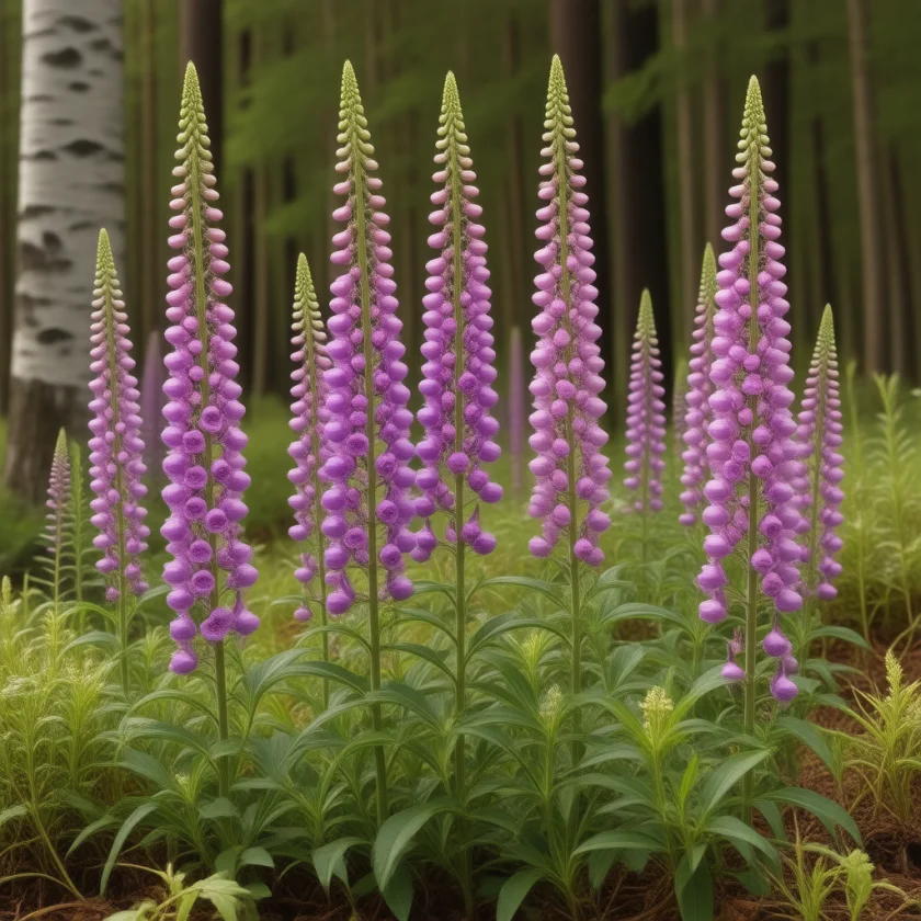 Purple foxglove growing wild at a woodland edge