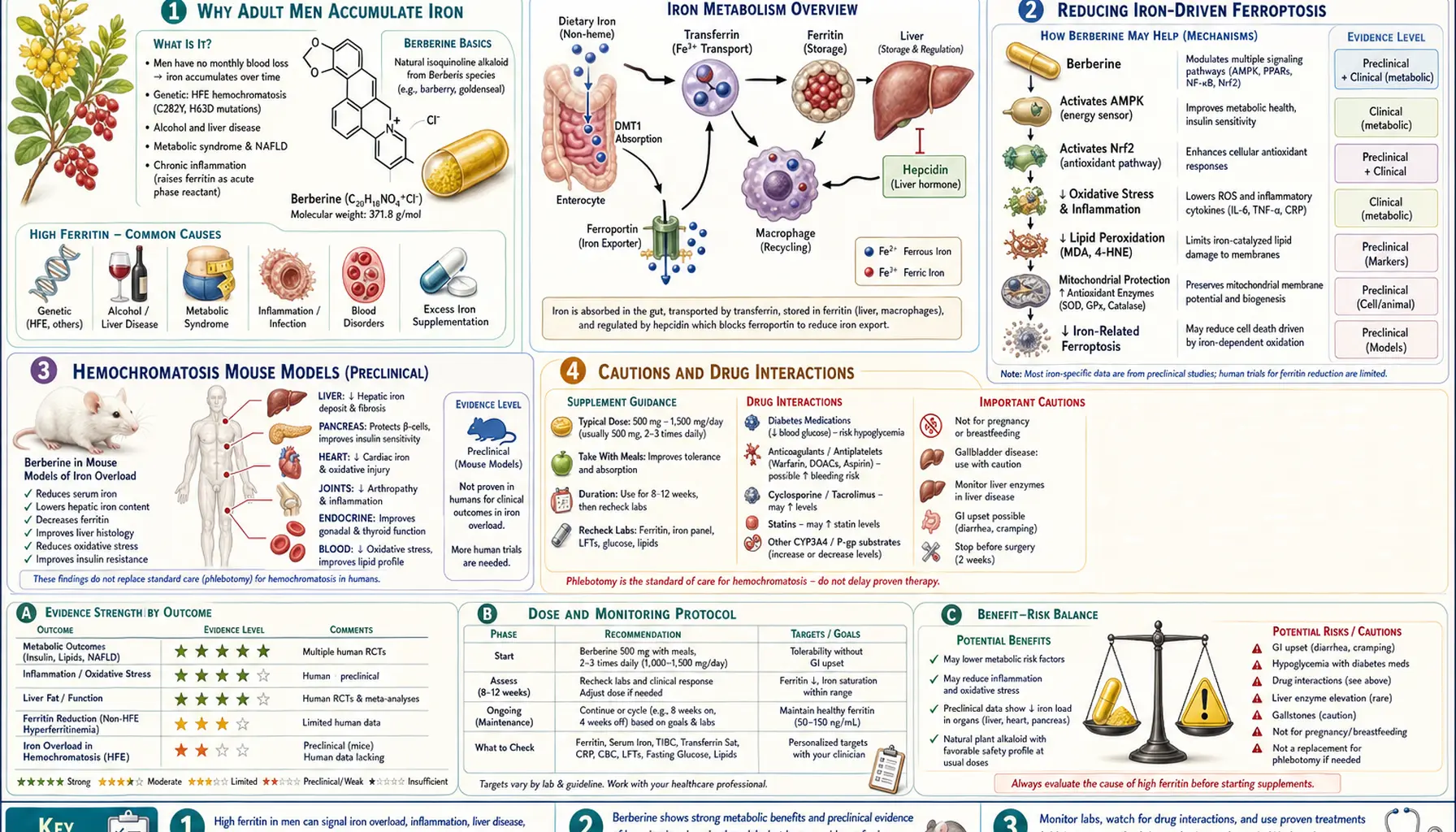 Berberine and Iron Overload — scientific infographic poster
