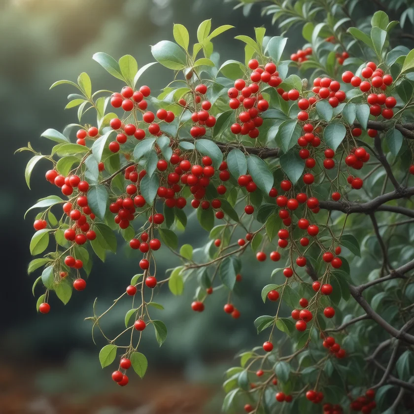 Barberry shrub with red berries
