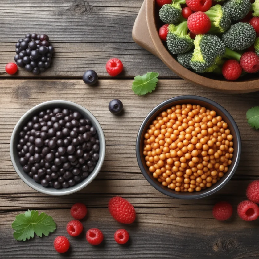 Lentils, beans, raspberries and broccoli, rich in fibre