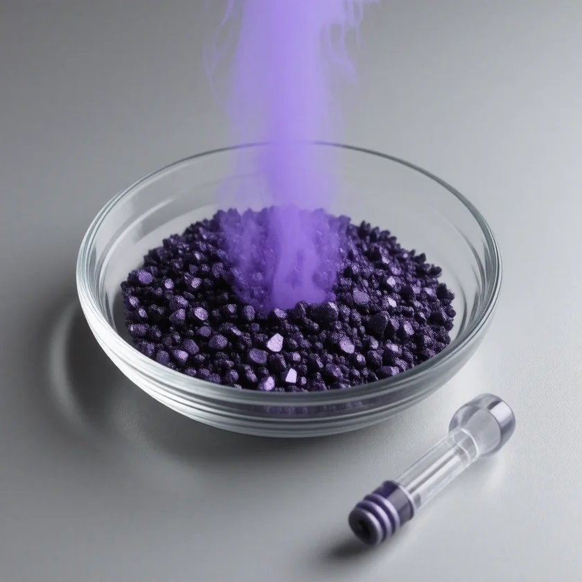 Iodine crystals giving off violet vapour