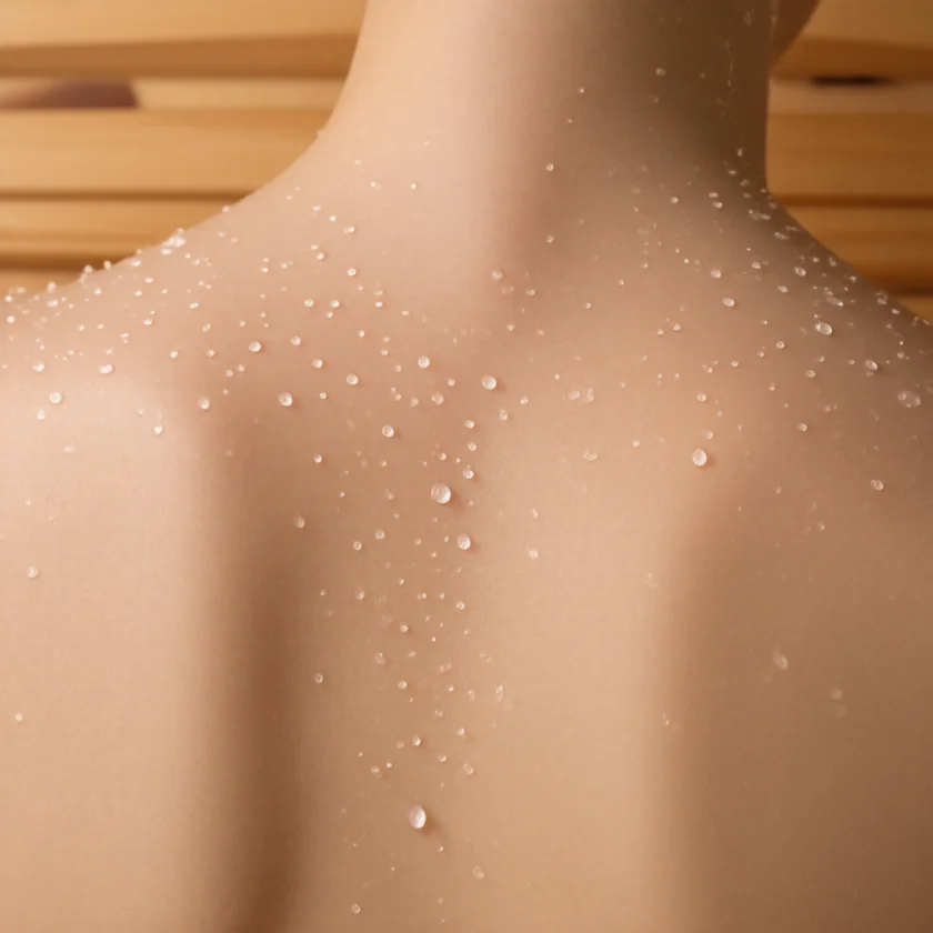 Sweat on the skin after a sauna