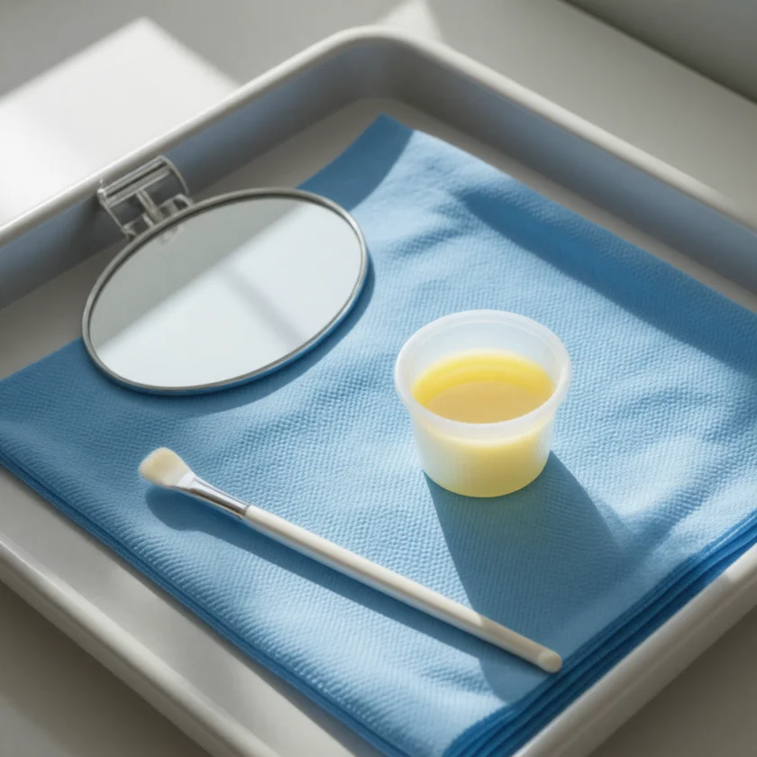 Fluoride varnish on a dental tray
