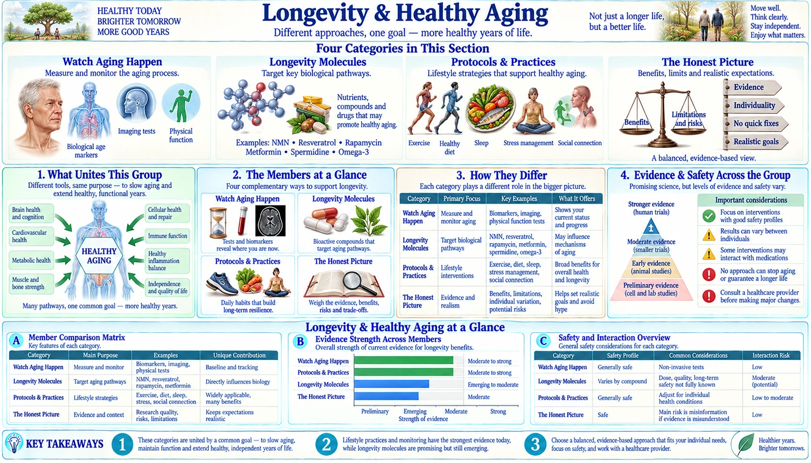 Longevity — scientific infographic poster
