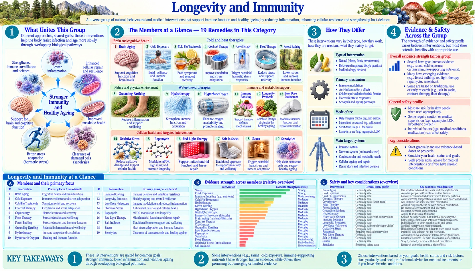 Longevity and Immunity — scientific infographic poster
