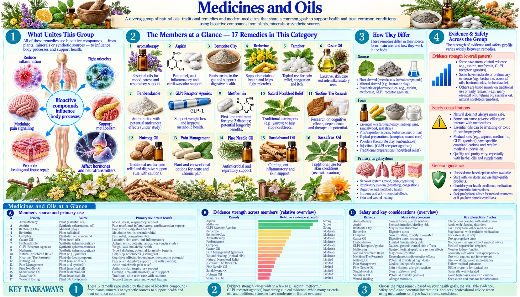 Medicines and Oils — scientific infographic poster