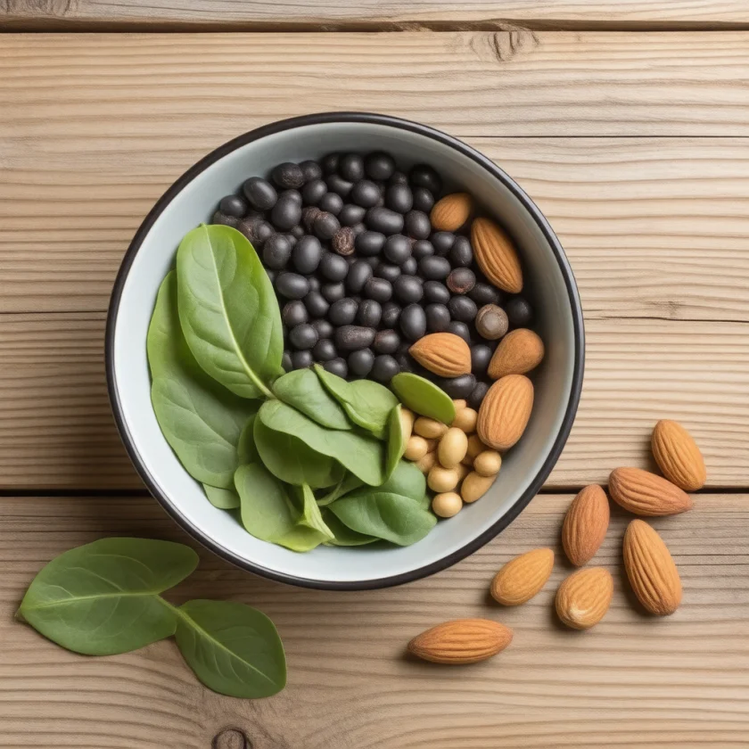 Pumpkin seeds, spinach, almonds and black beans