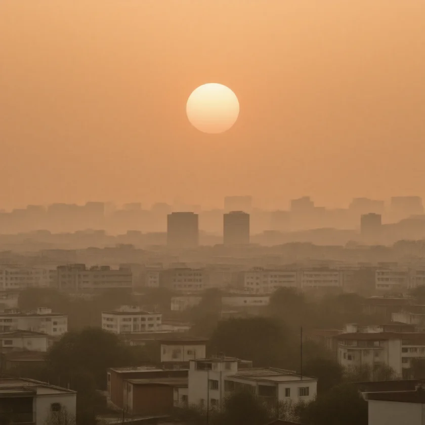 Fine-particle haze over a city