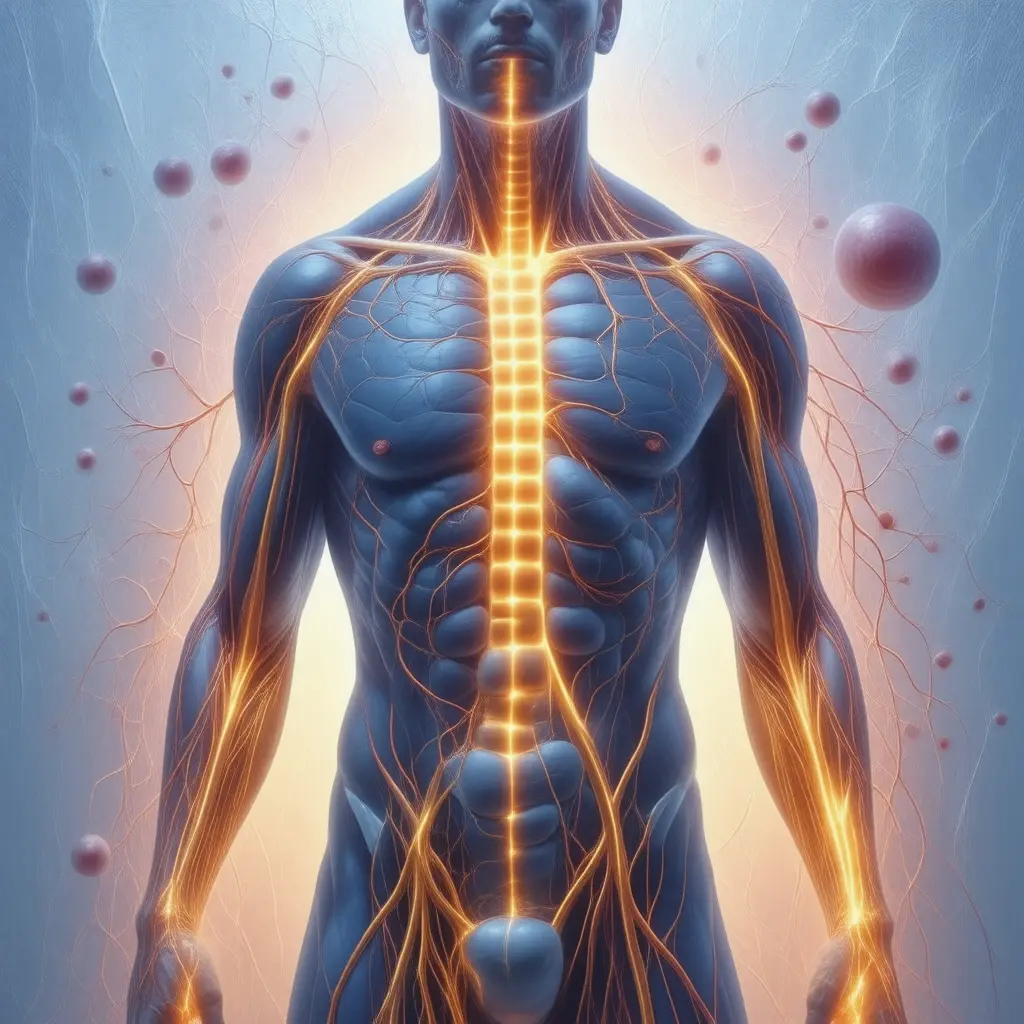 Anatomical illustration of body systems benefiting from Vitamin B4 (Choline)