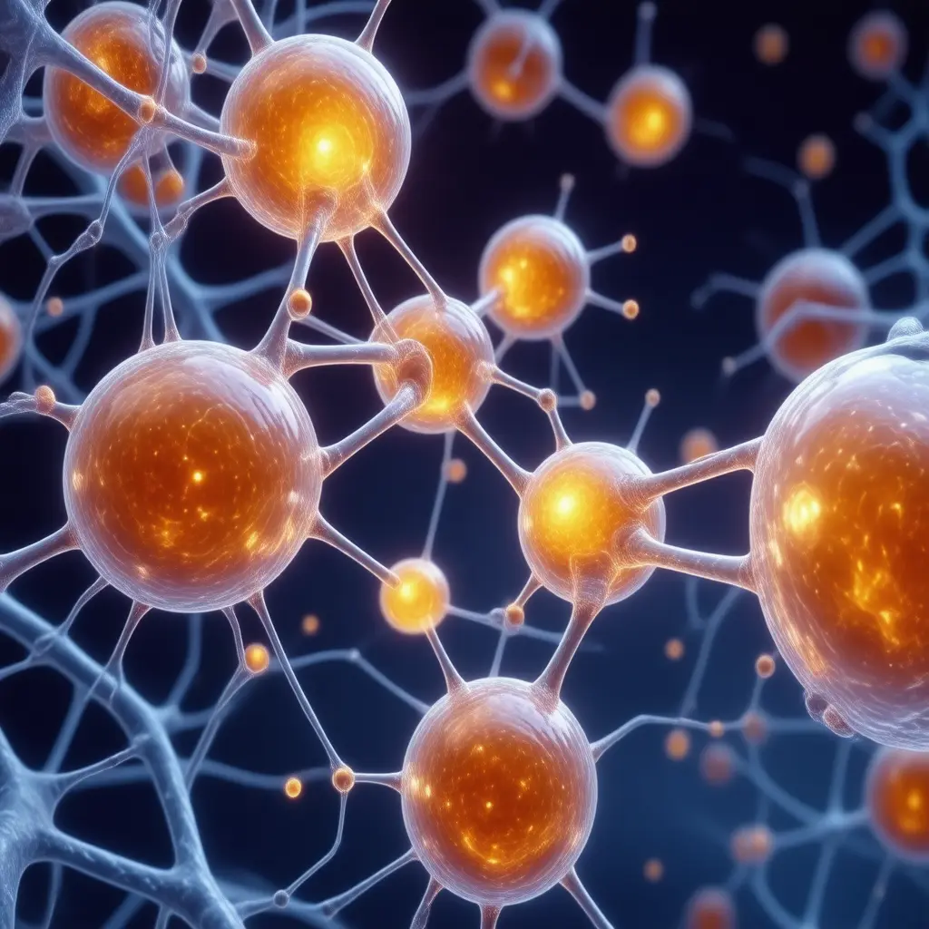 Microscopic view of Vitamin B5 (Pantothenic Acid) molecules interacting with cellular receptors