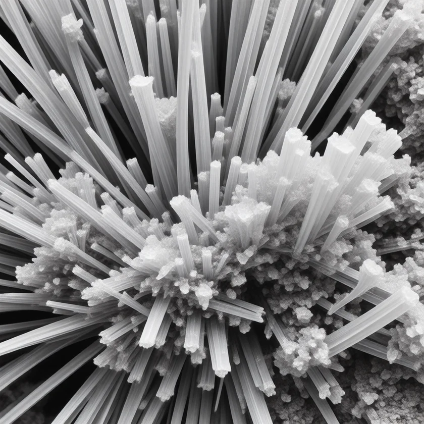 Biotin (vitamin B7) crystals, magnified