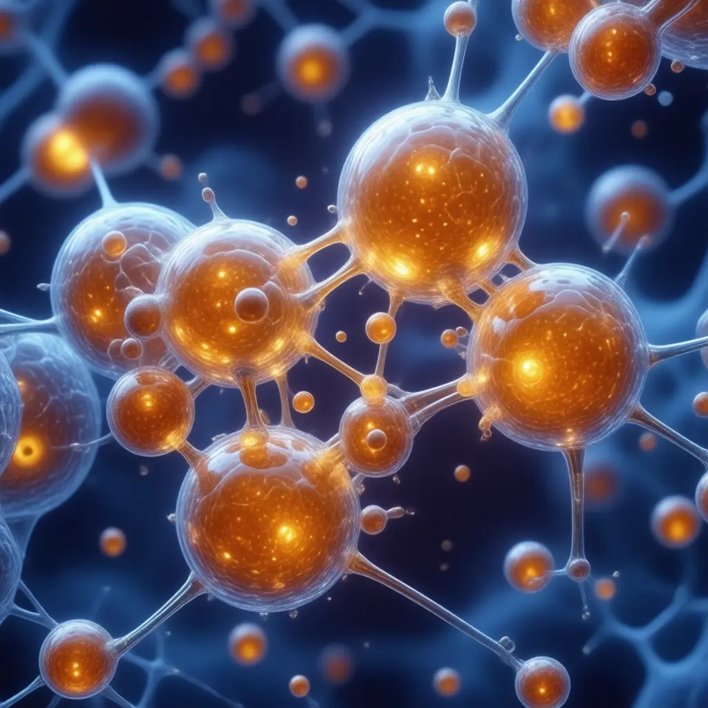 Microscopic view of Vitamin B7 (Biotin) molecules interacting with cellular receptors