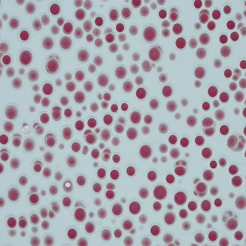 Small pale red cells of iron-deficiency anaemia